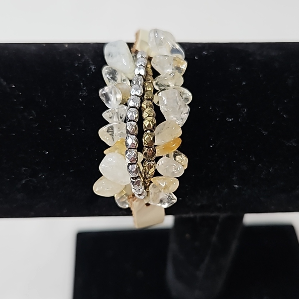 Cream Leather & Stone Bracelet